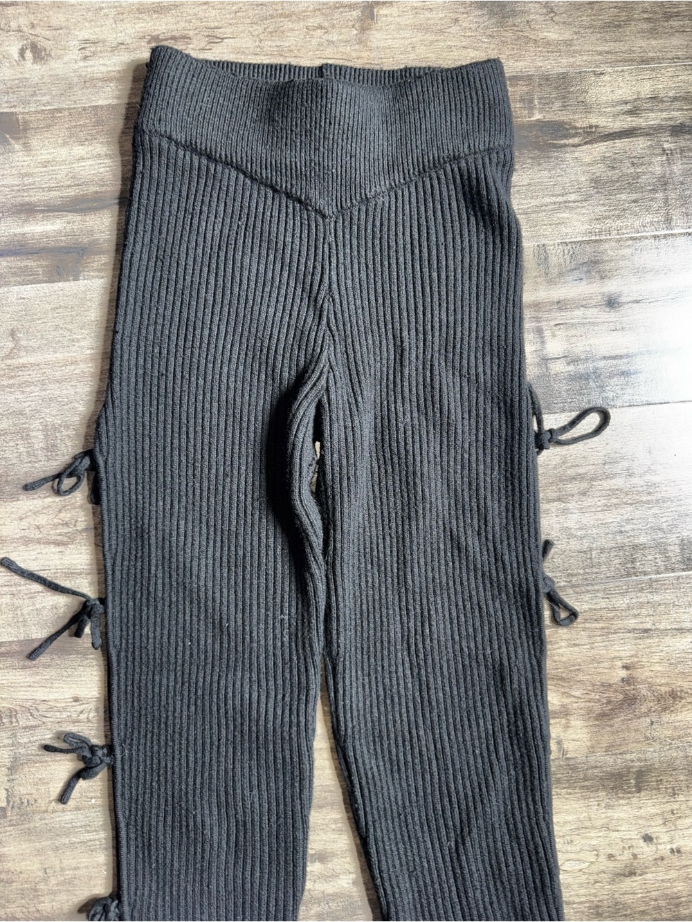 Maniere De Voir Ribbed Knit Lace-Up Side-Tie Flare Pants Black Sz S Coquette - Picture 3 of 13
